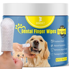 Bandvet Wrap Dog Teeth Cleaning Wipes - No-Rinse Cat Toothbrush, Effective Dog Breath Freshener - Essential for Pet Supplies (90 Count - 1.5 in x 3.15 in)