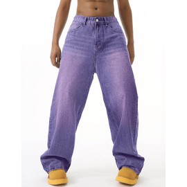 EMMIOL Men's Jeans Baggy Y2K Hip Hop Jeans Casual Wide Leg Skater Denim Pants Violet