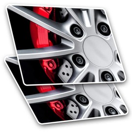 Rectangle Stickers (Set of 2) 10cm - Red Brake Caliper Alloy Wheel Car Fun Decals for Laptops,Tablets,Luggage,Scrap Booking,Fridges, #15850