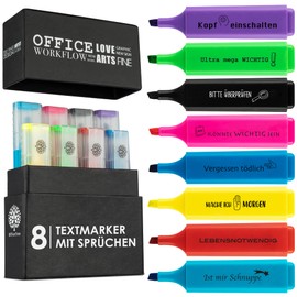 OfficeTree 8 Funny Highlighter Set in Box - Cute Sayings - Highlighter with Sayings as Funny Office Items for Students, Teachers, Work Colleagues