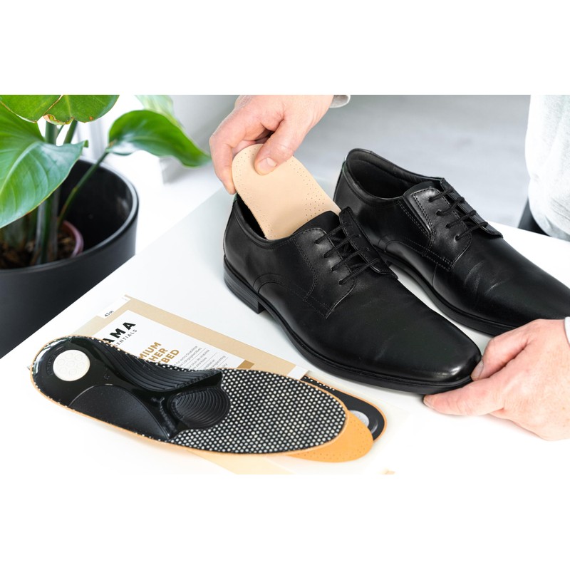 Bama Premium Leather Footbed Shoe Insoles - Anatomically Shaped Orthopedic