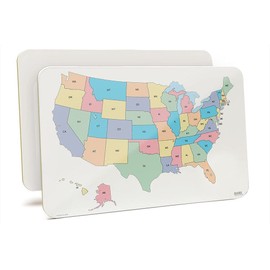 Student Lapboard with USA Map and State Names, 11" x 17" x 1/8" Double Sided Non-Magnetic Lap Board. US Map with State Name Abbreviations on One Side