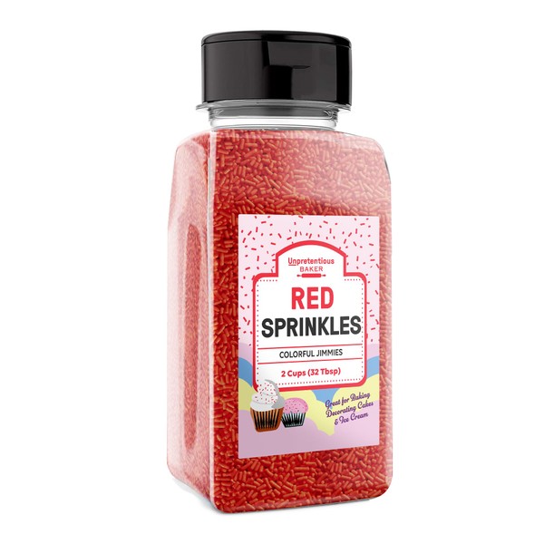 UnPRETENTIOUS BAKER Sprinkles Red (1.5 tazas) Jimmies coloridos sin gluten para todas las ocasiones festivas