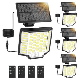 Solar Flood Lights Outdoor Waterproof, 4-Pack 186 LED Solar Wall Light Outside 2500LM, 3 Modes Remote Control with Motion Sensor, Dusk to Dawn Luces Solares, IP65 for Yard, Patio, Garden, Garage