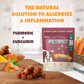 PETIPET Turmeric + Curcumin - Natural, Human-Grade Allergy Relief Soft & Chewy Chews, Hip and Joint Supplement, and Anti-Inflammatory for Dogs