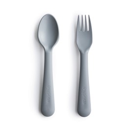 mushie Flatware Fork and Spoon Set for Kids | Made in Denmark (Cloud)