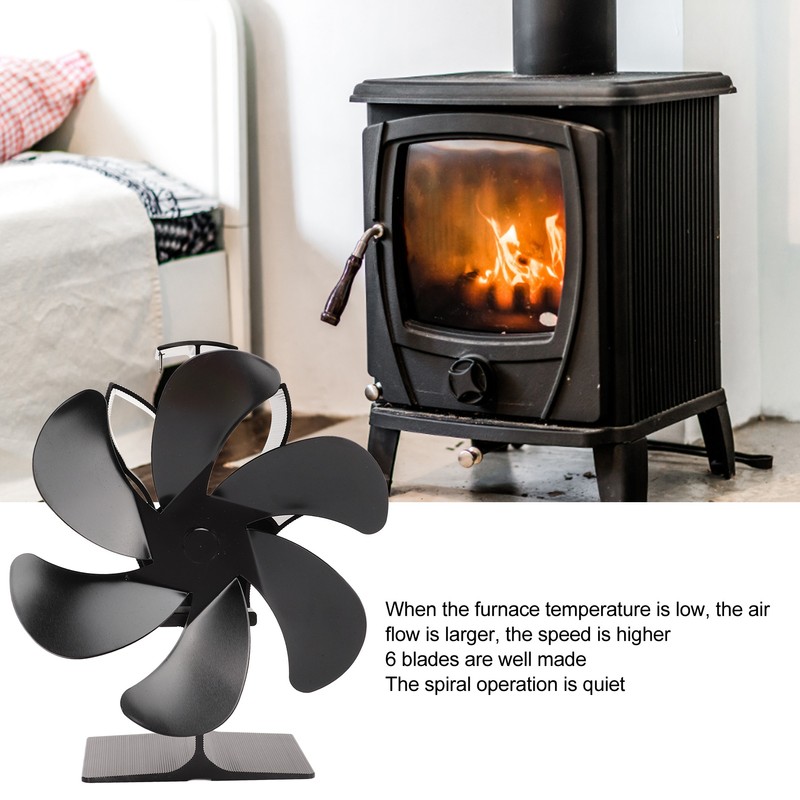 6 Blade Stove Eco Fan Black High Temperature Resistant Self