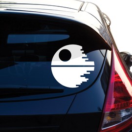 Yoonek Graphics Death Star by Decal Sticker for Car Window, Laptop, Motorcycle, Walls, Mirror and More. # 466 (4", White)