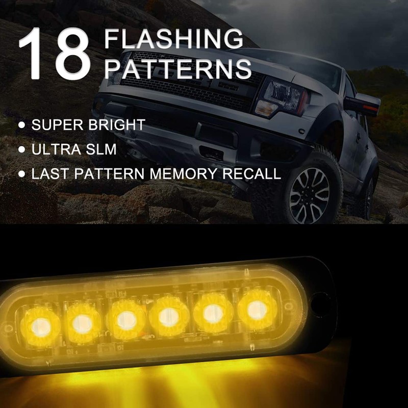 8-Pack 6 LED Amber Strobe Lights Vehicles Trucks Emergency Strobe