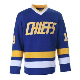 Youth Hanson Brothers Charlestown Chiefs 16 Jack 17 Steve 18 Jeff Slap Shot Movie Ice Hockey Jersey (18 Blue, Small)