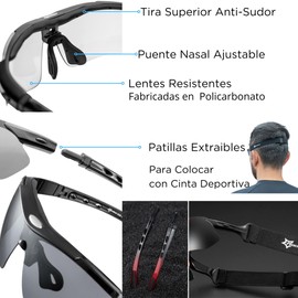 MUGI Polarized Sunglasses for Cycling, Running and Sports | 5 Interchangeable Lenses, UV Protection 400, Windproof Non-Slip Cycling Glasses for Men and Women (Black)