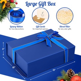 Christmas Surprise Gift boxes with Lids, 13"x10"x5" Navy Blue Gift Boxes for Presents, Cool Groomsman Proposal Box for Anniversary Wedding Birthday, Luxury Magnetic Box for Gift Wrapping Packaging