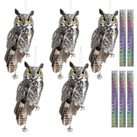 Flat Fake Owl to Keep Pigeon Away 5Pcs, Pigeon Scare Devices with Reflective Tape, Plastic Owls to Scare Pigeon Away from Porch Patio Balcony, Garden Owl to Scare Woodpecker Squirrel for Outdoor