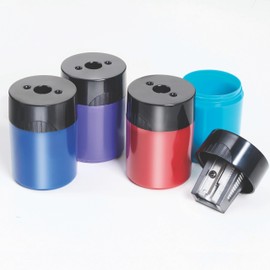 Staedtler STAEDTLER pencil sharpener, premium quality sharpener with screw-on lid, prevents accidental openings, compact size for pencil case and work-station, 511 63BK (Pack of 1) , Assorted colors.