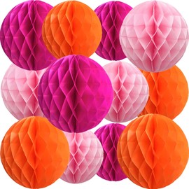 KUNYYI Orange and Pink Paper Honeycomb Flower Balls-12 Pcs 6" 10" Tissue Pompoms They are Suitable for Birthdays Graduation Weddings and Theme Party Decoration