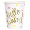 Unique Party 73526 - Foil "Hello Baby" Gold Baby Shower Paper Cups, Pack of 8