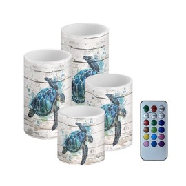 NETILGEN Blue Sea Turtle Flameless Candles with Remote Control and Timer, Color Changing Battery Operated LED Pillar Candles for Home Decoration
