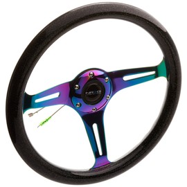 NRG Innovations ST-015MC-BSB"Galaxy" Classic Wood Grain Wheel (350mm 3 Neochrome spokes - Black Sparkled Color)