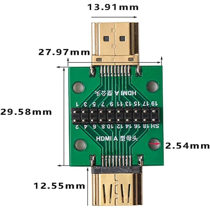 PENGLIN 2PCS HDMI Connector with Test PCB Board,2.54 Pitch 19