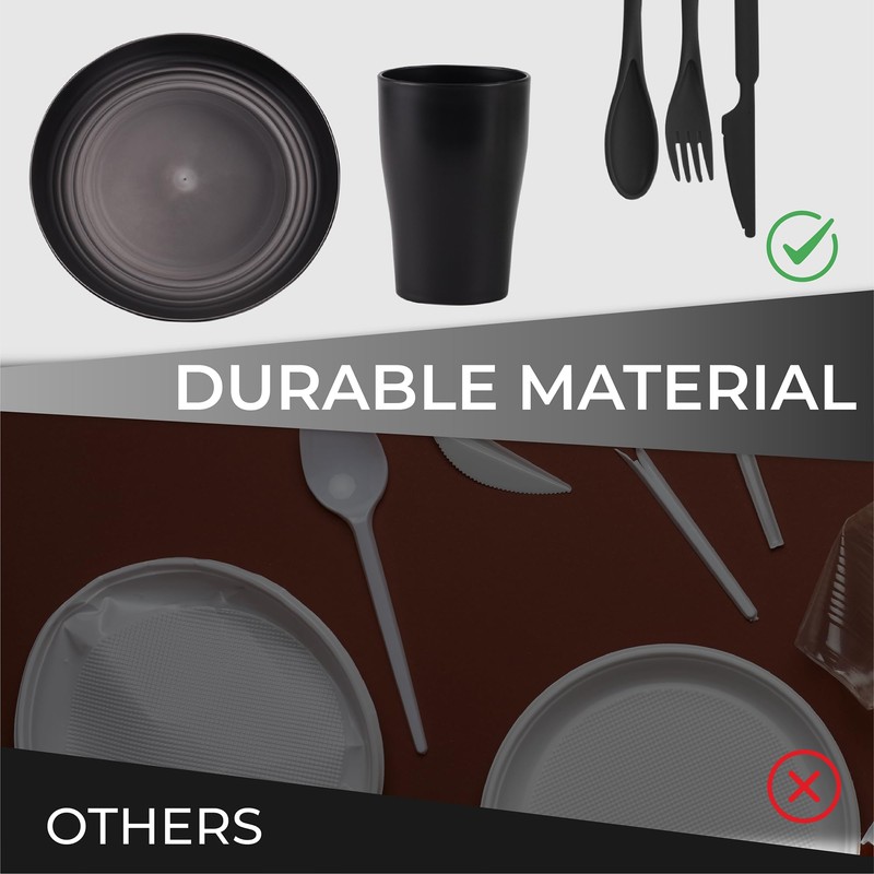 AdvntrPro Camping Dinnerware Set with Travel Bag (Black)