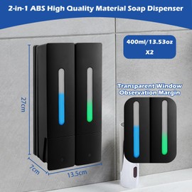 VFANDV 2 x 400 ml Wall Soap Dispenser No Drilling Black Soap Dispenser Wall Mounting, Manual Press Soap Dispenser with Clear Window, for Kitchen and Bathroom Class