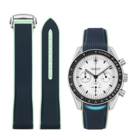Rubber Bands for Moonswatch Watch, Curved End Rubber Strap Compatible with Omega X Swatch Moonswatch Speedmaster Diver and More 20mm Watch Replacement Band, Deployment Buckle Men Women (20mm, Blue)