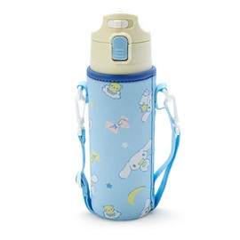 Sanrio 212512 Children's Water Bottle, 16.5 fl oz (470 ml), Direct Drinking, One-Touch Stainless Steel Bottle, Cinnamoroll, Cinnamoroll, For Cold Insulation, Pouch with Shoulder Strap, Name Space, Girls, Character