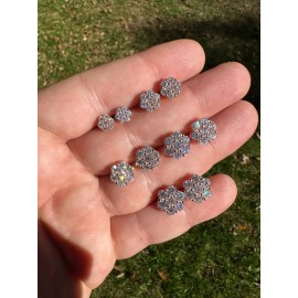 HarlemBling Moissanite Studs Cluster Flower Set Earrings Real 14k Rose Gold Over 925 Silver - 0.5ct (6mm)