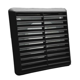Kair Black Louvred Wall Vent Grille 155mm External Dimension with Flyscreen and Round 125mm - 5 inch Rear Spigot