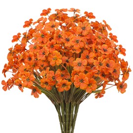 15 Bundles Artificial Flowers UV Resistant Outdoor Plants No Fade Faux Plastic Shrubs Fake Silk Flowers Window Box Garden Porch Home Decoration(Light Autumn Orange)