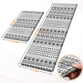StepRite Kitchen Mats for Floor, Kitchen Rugs Sets of 2, Non-Slip Washable Kitchen Decor Rugs, Anti Fatigue Mats for Kitchen Floor, Sink, Office, Laundry, 17.3"×30"+17.3"×59", Black and White
