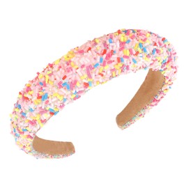 Semato Pink Sprinkle Headband for Women Wide Padded Headband Thick Donut Hairbands Wide Fashion Hair Hoops Thick Padded Girls Hair Accessories