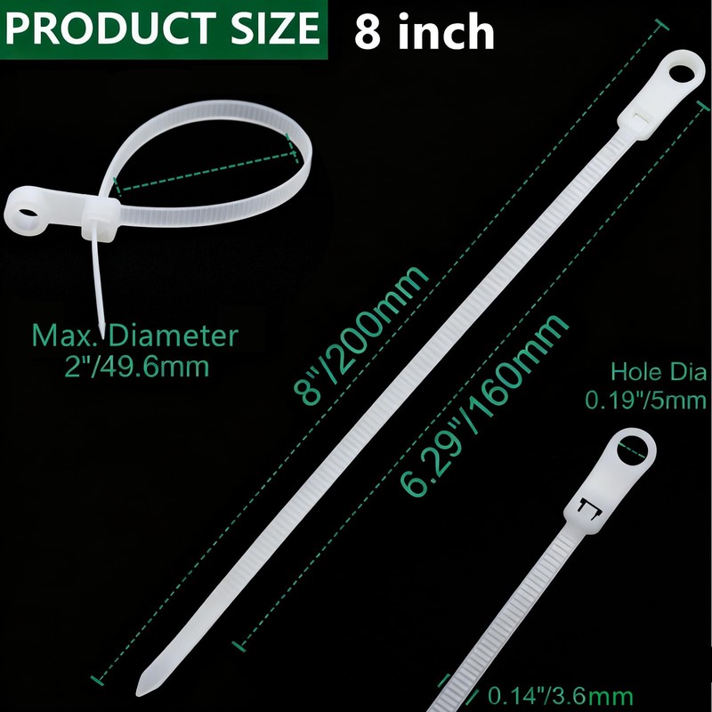 QYIMLI 200pcs Zip Tie with Screw Hole, 8 inch Automotive