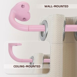 Pink Curtain Rods for windows 32 to 150 inch,Adjustable Blackout Curtain Rod foBedroom,Outdoor,3/4 Inch Diameter for Bedroom,Kitchen and patio,No Rust (Pink, 32‘’-45‘’)