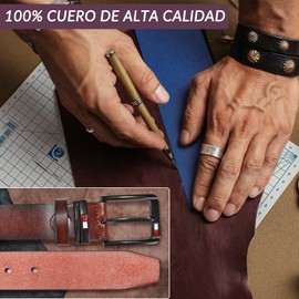 Lukovee Cinturón Hombre De Cuero, Cinturones Hombre Piel Ajustable con Hebilla, Casual Cinturón para Pantalone Jeans, Empresarial Cinturone para Ropa de Trabajo, Hombres Regalo De Día del Padres