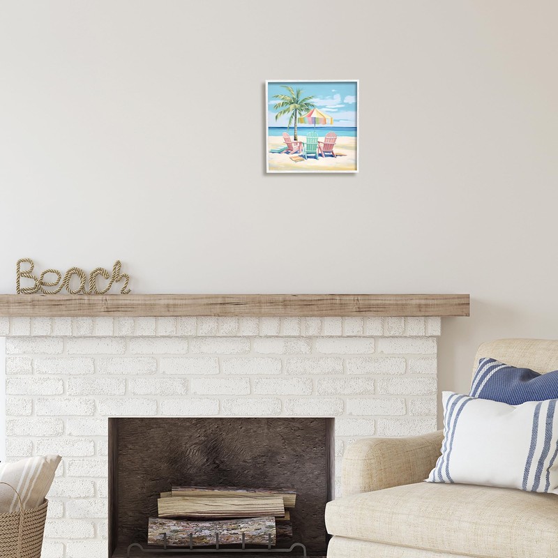 Stupell Industries Pastel Beach Umbrella Scene Framed Giclee Art by