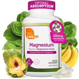 Zahler Citrato de magnesio, suplemento natural con máxima absorción, ayuda a mantener la función muscular normal y nerviosa, certificado Kosher, 200  