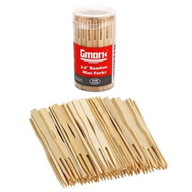 Gmark Bamboo Forks 3.5 Inch 110pc, Mini Food Picks/Bamboo Fruit Picks/Mini Cocktail Forks/Party Forks/Buffet Mini Forks/Two Prongs Cocktail Picks for Appetizer, Cocktail, Pastry, Dessert. GM1031A