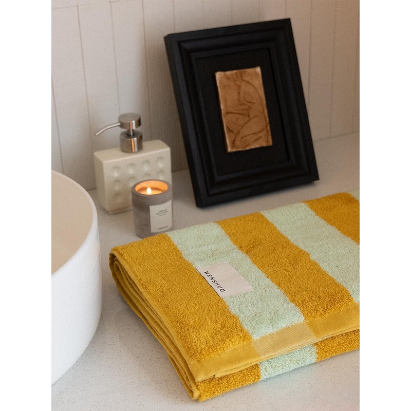 Autumn Citrus Striped Bath Towel,100% Combed Cotton,Soft Absorbent