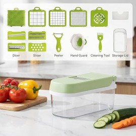 Cortador de Verduras, Picador de Verduras Multifunción 16 en 1, Picadora de verduras con 9 cuchillas de acero inoxidable, Material de calidad alimenta