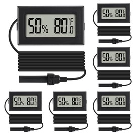 6Pcs Mini Digital Thermometer Hygrometer Gauge Indoor with Probe Sensor LCD Display Meter Temperature Humidity Fahrenheit Meter for Incubator Reptile Plant Tank Garden ℉