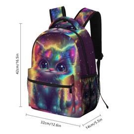 KAFFUL Cute Cat Backpack for Girls Teens, Colorful Kitty Cat Galaxy Design Bookbag, Funny Kitten School Bag for Kids, Travel Laptop Elementary Middle School Backpack, 16.5″, Bright Starry Stars