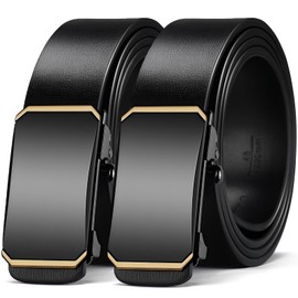 Cinturon Hebilla Automatica, 2Pcs Dorados Cinturones Hombre Piel para Trabajo Casual de Negocios, Cinturones de Diseño de Moda Clásico y Elegante - 120 CM