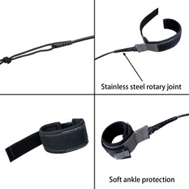 iBoard Surfboard Leash,10 Foot Longboard Surfboard & Paddleboard 5.5mm Replacement Surf Leash Black and Blue