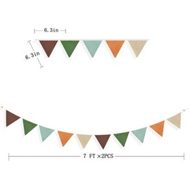 2Pack Orange Green Brown Bunting Banner Nursery Garland Double Sided Fabric Triangle Flags Pennant Streamers for Kids Camping Jungle Safari Animal Birthday Baby Shower Room Party Decorations