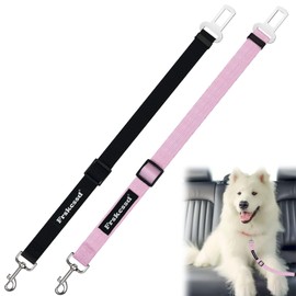2 PCS Dog Seat Belt for Car Frskcssd Adjustable Dog Car Harness Heavy Duty Nylon Dogs Safety Seat Belt (Black+Pink)