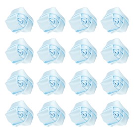 sourcing map 16 Pcs Ribbon Roses, 2 Inch Lapel Pin for Men Satin Ribbon Flower Rose Artificial Fabric Flowers for DIY Crafting Accessories Sewing Wrapping Wedding Gift Decoration, Light Blue