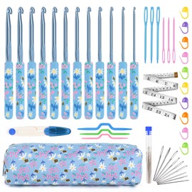 Aeelike Crochet Hooks Set, 12 Pcs Full Size Crochet Hook 2mm-8mm, Polymer Clay Handle Ergonomic Crochet Hooks Set with Case for Beginners Adults and Arthritic Hands, Metal Crochet Needles Set