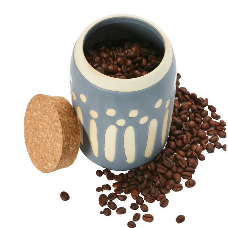 Creative Co-Op Debossed Stoneware Pattern & Cork Lid, Grey Canister