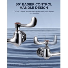 Commercial Sink Faucet 8'' Center, Wall Mount Kitchen Faucet 12'' Swivel Spout, Wall-Mount Utility Sink Faucets Brass Constructed, 2 Wrist Handle Commercial Faucets for Restaurant,Compartment Sink